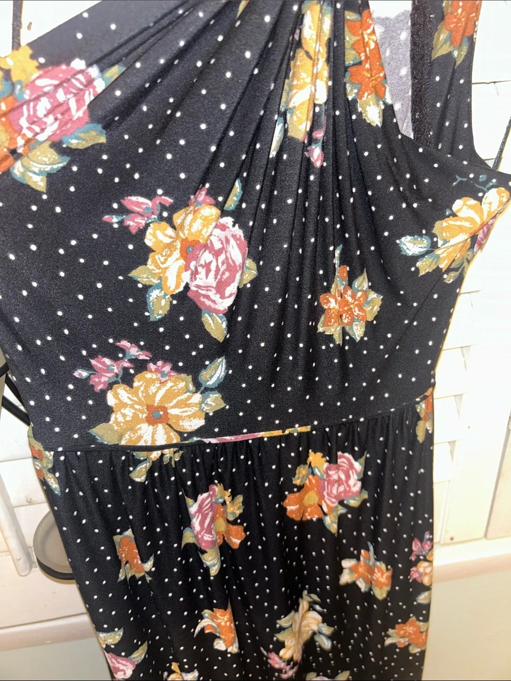 Free People Black Floral Maxi Dress with Orange & Cream Blooms